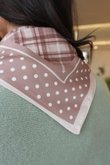 Plaid & Polka Border Triangle Silk Neckerchief Almond